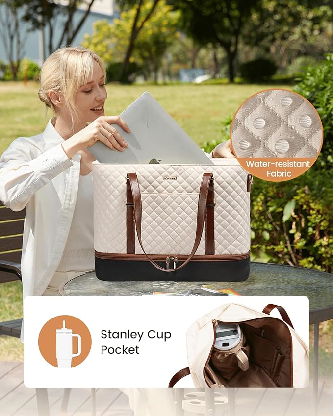 LOVEVOOK Lunch Tote Bag for Women, 15.6 Inch Laptop Work Bag With Lunch Compartment & Large Cup Holder, Lightweight Work Briefcase for Travel, Bussiness, Teacher