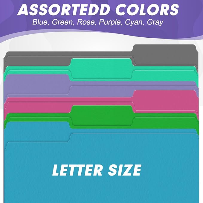 File Folder, HERKKA 120 Pack 1/3 Cut Tab File Folders, Letter Size, Assorted 6 Colors, Colored File Folders Designed for Office and Classroom Use