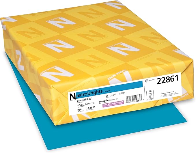 Astrobrights Color Cardstock, 65 lb Cover Weight, 8.5 x 11, Celestial Blue, 250/Pack