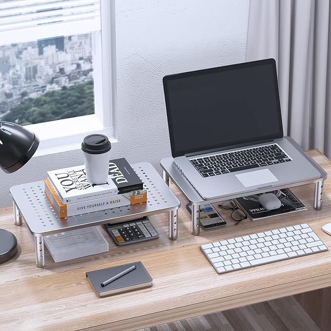 HUANUO Monitor Riser - 3 Height Adjustable Stand for Laptop, Computer, iMac, PC, Printer, Desktop Ergonomic Metal Monitor Riser with Mesh Platform