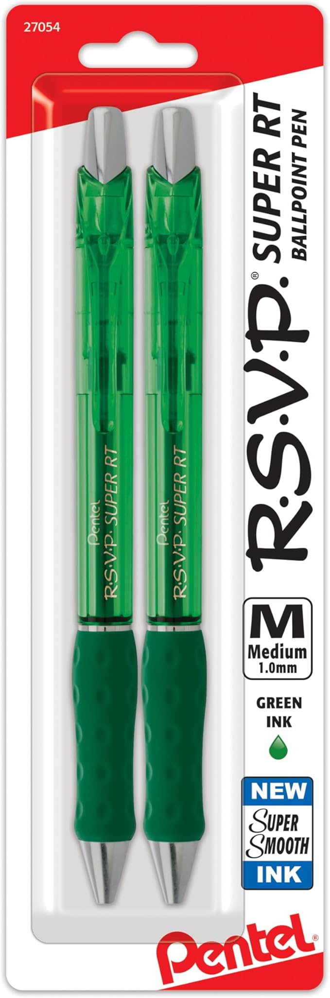 Pentel RSVP Super RT Ballpoint Pen, (1.0mm) Medium Line, Green Ink, Pack of 2 (BX480BP2D)