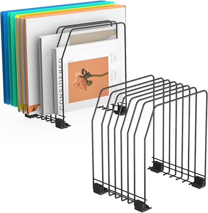 File Organizer for Desk, 7-Section Vertical File Sorter, Paper Holder Organizer Standing Metal File Folder for Office Home Classroom, Black (2Pack)