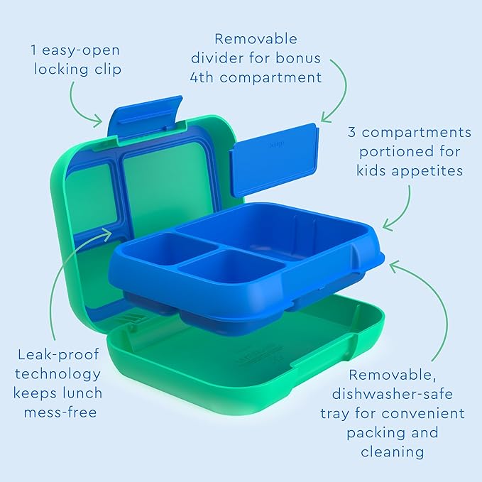 Bentgo Pop - Leak-Proof Lunch Box & Removable Divider for Ages 8+ & Teens - Lunch Container Holds 5 Cups of Food; 3-4 Compartments; Microwave/Dishwasher Safe; 2 Year Warranty (Spring Green/Blue)