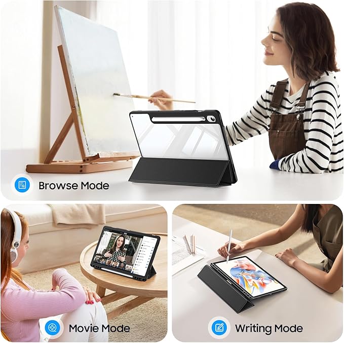Fintie Hybrid Slim Case for Samsung Galaxy Tab S10 Lite/ S10 FE/ S9 FE 10.9 Inch/Tab S9 11 Inch with S Pen Holder, Shockproof Cover with Clear Transparent Back Shell, Auto Wake/Sleep, Black