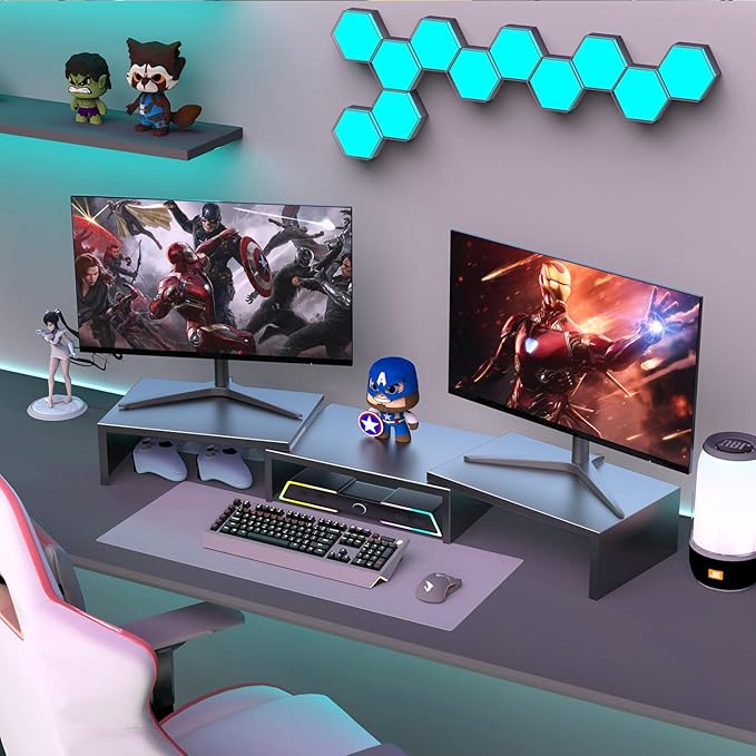 Dual Monitor Stand for Desk, Metal Computer Stand, Desk Shelf Riser,Desktop Organizer for Home and Office Use (Black)
