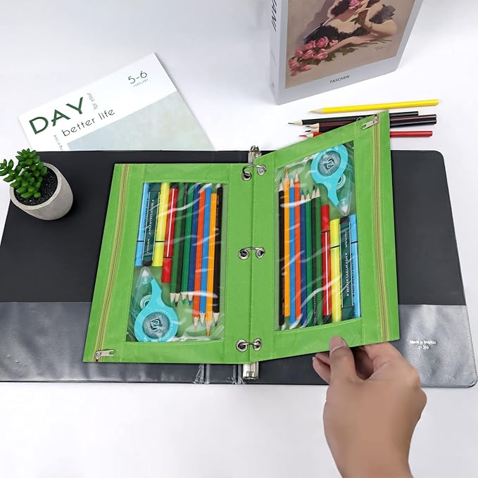 YoeeJob Pencil Pouch for 3 Ring Binder, Zipper Pencil Pouches Bulk, Pencil Case Pouch with Clear Window for Class, School, Office, Green, 24 Packs