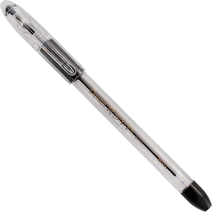 Pentel(R R.S.V.P.(R) Ballpoint Pens, 1.0 mm, Medium Point, Clear Barrel, Black Ink, Pack of 24, BK91-A