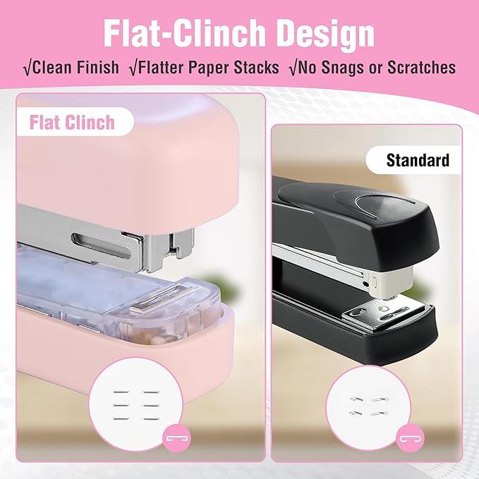 WORKPRO 2-in-1 Stapler with Staples, Pink Stapler with Staple Remover, 40 Sheet Capacity, Flat Clinch, Storage Space, Includes 2000 Standard Staples - Non-Slip Office Staplers for Desk, Pink Ribbon