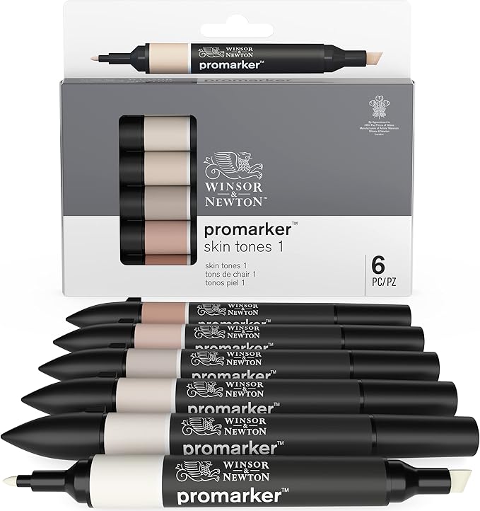 Winsor & Newton ProMarker Set, 6 Count, Skin Tones Set 1
