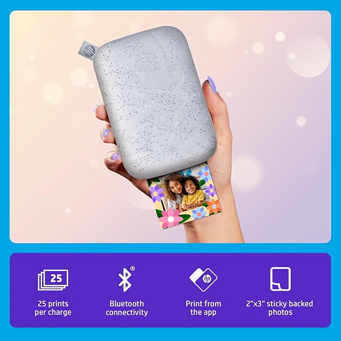 HP Sprocket Portable 2x3 Instant Photo Printer (Luna Pearl) Print Pictures on Zink Sticky-Backed Paper from Your iOS & Android Device.