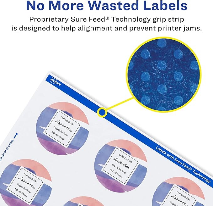 Avery Glossy White Round Labels, Sure Feed Technology, 1-5/8" Diameter, 1,000 Glossy White Labels, Print-to-The-Edge, Permanent Adhesive, Laser/Inkjet Printable