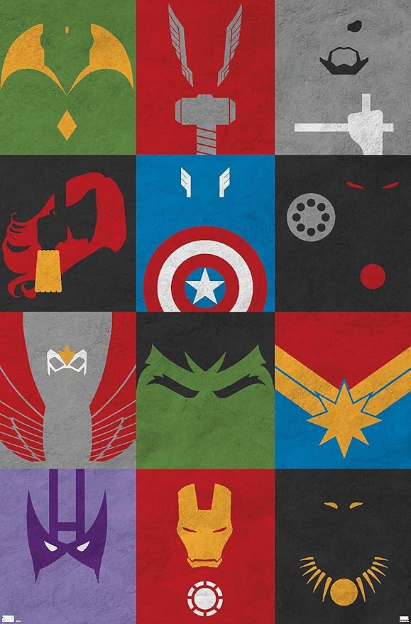 Trends International Marvel Comics - Avengers - Minimalist Grid Wall Poster, 14.725" x 22.375", Premium Unframed Version