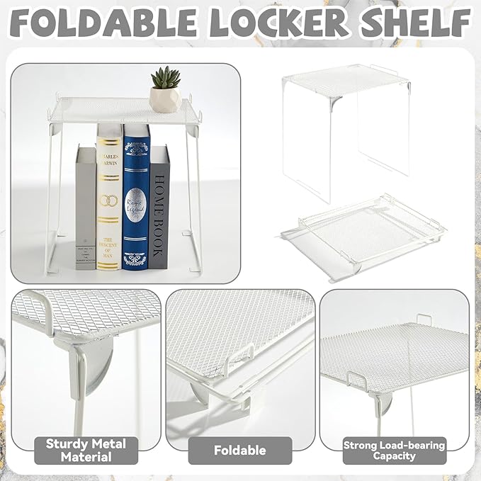 White Locker Accessories and Organizer Kit Include Marble Print Wallpaper Magnetic Mirror Whiteboard Pen Holder Magnet Locker Shelf Essentials for Back to School Supplies