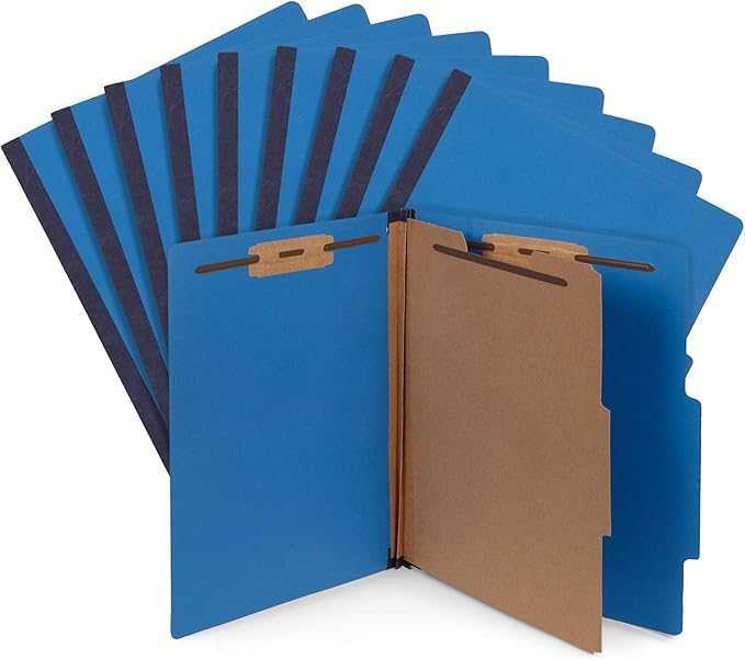 10 Dark Blue Classification Folders - 1 Divider - 2 Inch Tyvek Expansions - Durable 2 Prongs Designed to Organize Standard Medical Files, Office Reports - Letter Size, Dark Blue, 10 Pack