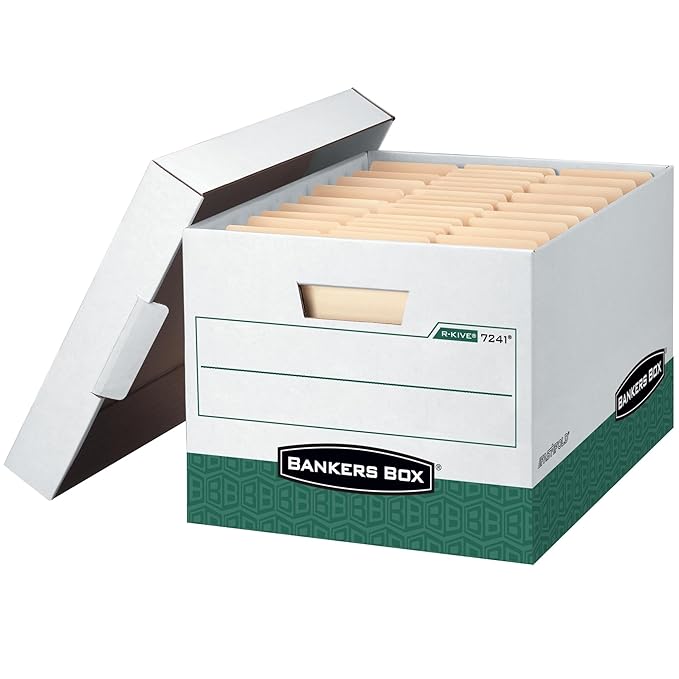 Bankers Box 12-Pack R-Kive Heavy Duty File Storage Boxes with Lids, FastFold Assembly, Letter/Legal, (07241)