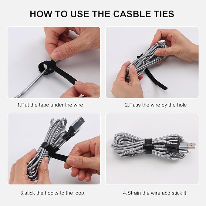 Reusable Cable Ties, 210 PCS 8 Inches Adjustable Cord Straps Wire Organizer Cord Wrap and Hook Loop Cable Management