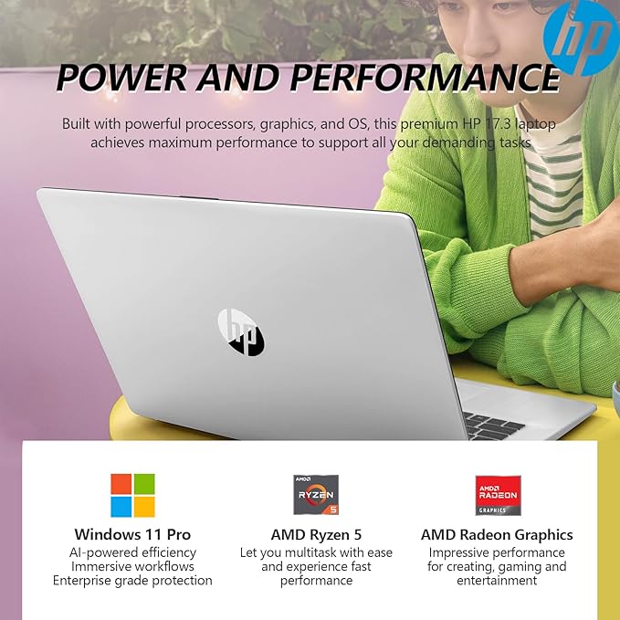 HP 17.3" Touchscreen Laptop PC Computer, 17 Inch HD+ Touch Screen Business Laptop Notebook, Windows 11 Pro, AMD Ryzen 5 (6-Cores), 64GB RAM 1TB SSD, 10-Key Number Pad, Copilot Key
