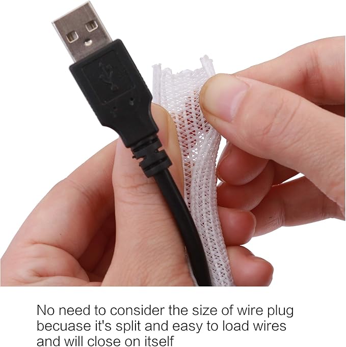 Alex Tech 25ft - 1/4 inch Cord Protector Wire Loom Tubing Cable Sleeve Split Sleeving for USB Cable Power Cord Audio Video Cable - Protect Cat from Chewing Cords - White