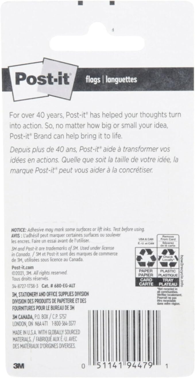 Post-it Flags, 60/On-The-Go Dispenser, .94 in Wide, Alternating Electric Glow Collection (680-EG-ALT) (Pack of 2)