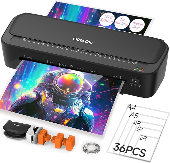 Laminator Machine, 11 in 1 Laminating Never Jam Technology with 36 Laminating Sheets, 9 Inch Thermal Laminator A4 Laminating Machine Hot & Cold Mode for Home Office School Black