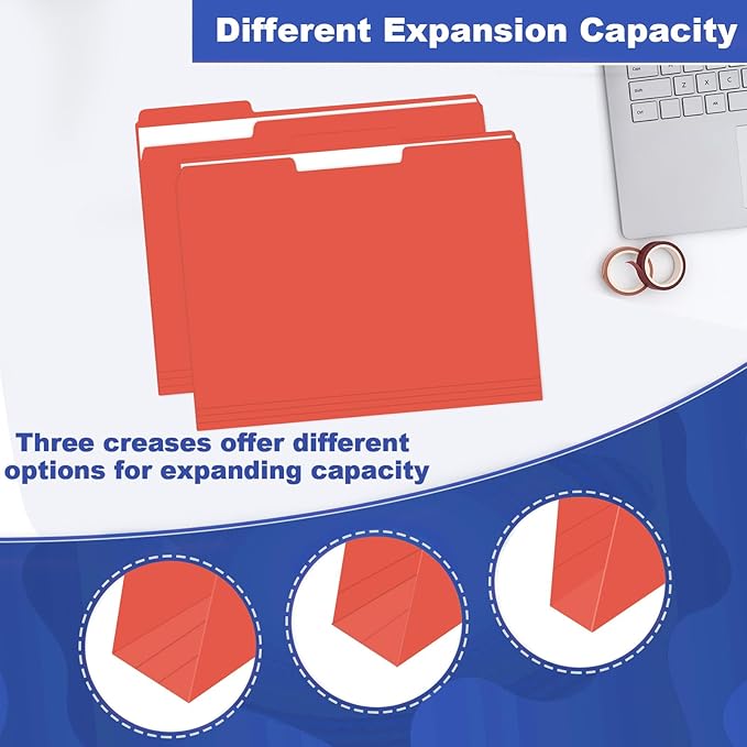 File Folder, HERKKA 30 Pack 1/3 Cut Tab File Folders, File Folders Great for Organizing and Filing, Letter Size, Red