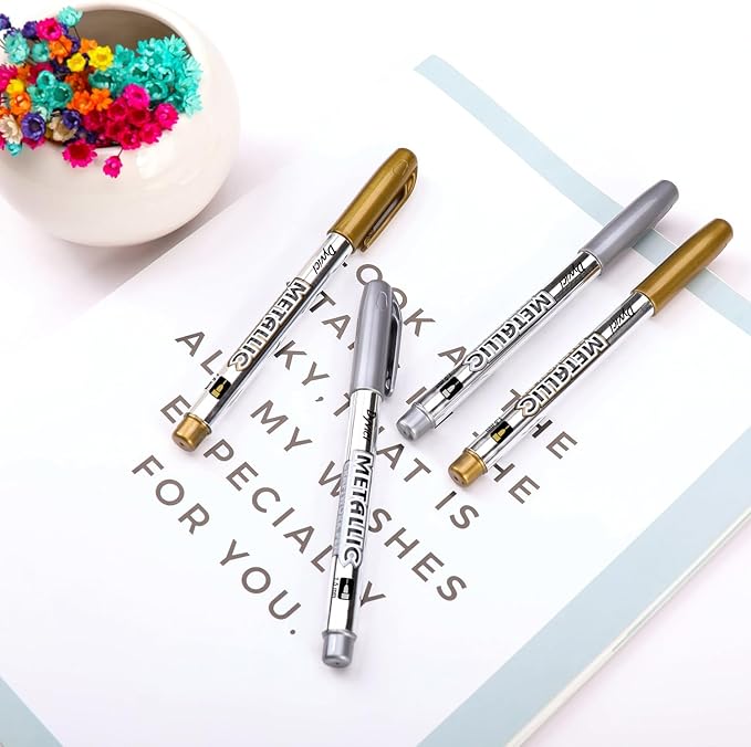 Dyvicl Metallic Markers Pens - Silver and Gold Paint Pens for Black Paper, Glass, Rock Painting, Halloween Pumpkin, Card Making, Scrapbook Album, Christmas DIY Art Craft Kid, Set of 8