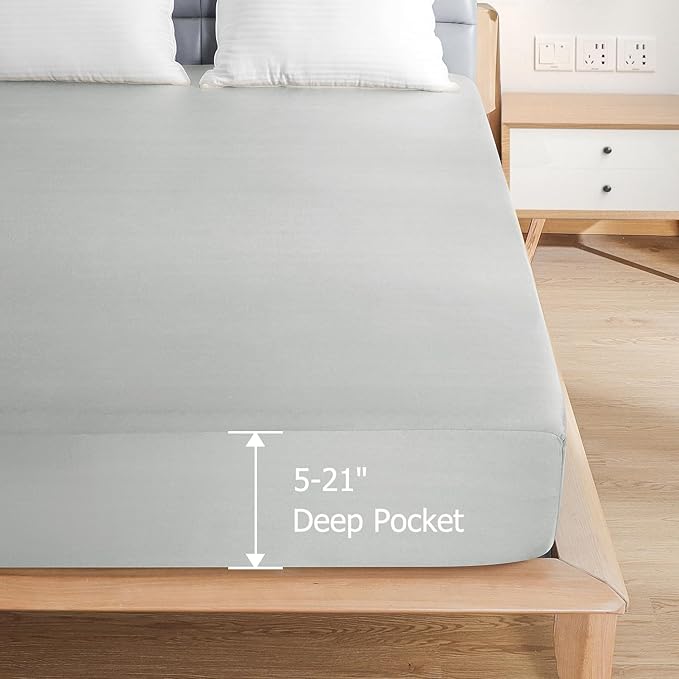 2 Pack Full Premium Waterproof Mattress Protector, Soft Breathable Mattress Pad, Noiseless Waterproof Bed Cover - Stretch to 21" Fitted Deep Pocket Mattress Protection Cover - Light Grey