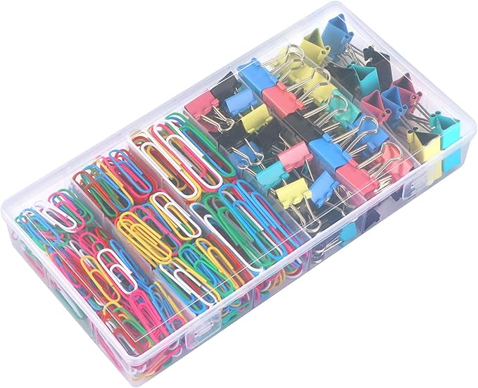Paper Clips Binder Clips, 400 Pcs Colored Office Clips Set, Assorted Sizes Colored Paper Clips and Binder Clips Set Great for Document Organizing