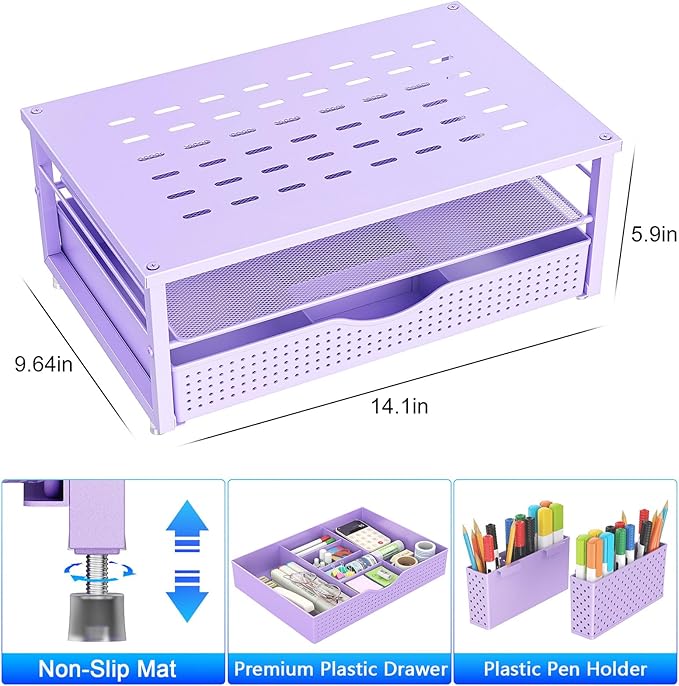 gianotter Desk Organizers and Accessories, Monitor Stand with Drawer and 2 Pen Holder, Purple Desk Accessories, Computer Stand Suitable for Offices and Dormitories (Purple)