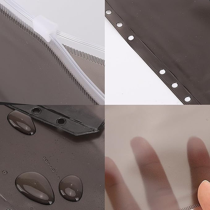 24 Pcs Binder Pocket A6 Size Binder Pockets 6 Holes Budget Cash Envelopes Waterproof PVC Document Pouch Filing Bags(Black)