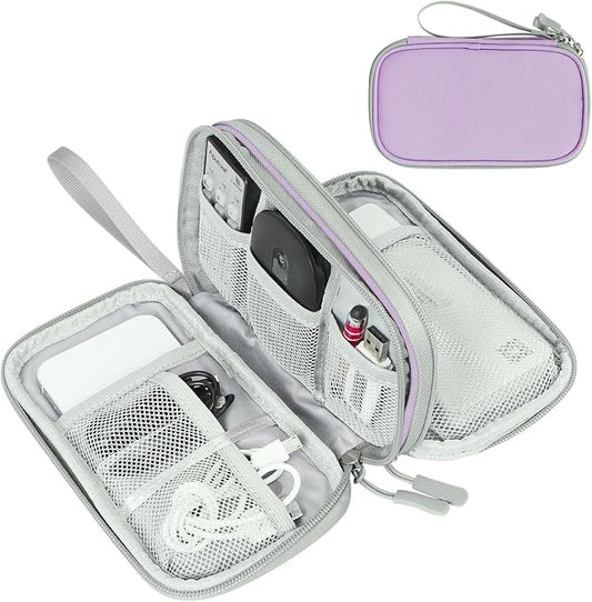 FYY Electronic Organizer, Travel Cable Organizer Bag Pouch Electronic Accessories Carry Case Portable Waterproof Double Layers All-in-One Storage Bag for Cable, Cord, Charger, Phone,-Light Purple