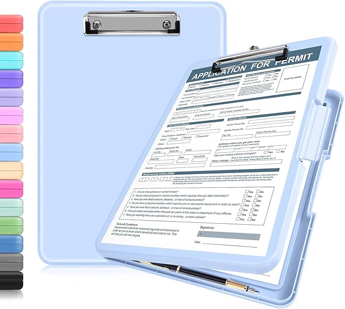 ANZNKU Clipboard with Storage 13x9.6 inches, Storage Clip Board Heavy Duty, Plastic Clipboard with Side Opening, Nursing Clip Board Foldable, Letter Size Smooth Writing for Work, Study(Light Blue)