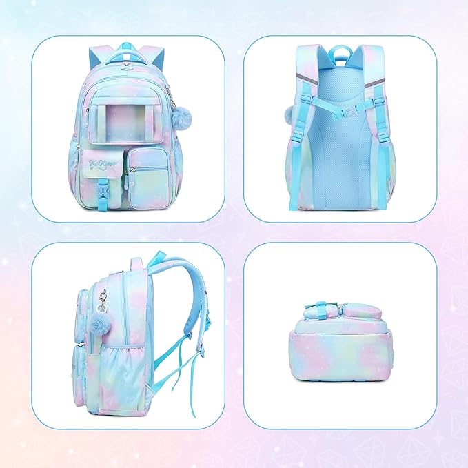 Kids Backpack for Girls - School Bags for Middle School Students - Book Bag for Elementary Primary - Blue