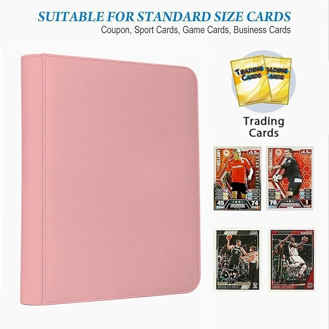 16 Pocket Card Binder, 1000+ Premium Zip Trading Card Binder, Double Sided Pocket Card Binder Album, Ringless Card Folder for MTG, TCG, Sports Card (Pink, 16Pockets)