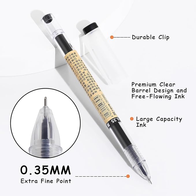 RIANCY Black Gel Ink Pens, 0.35mm Extra Fine Point Tip Smooth Writing Rollerball Pens, Japanese Style No Smudge Ballpoint Pen, Quick Drying for Journaling Office School Stationery Supplies 24pcs
