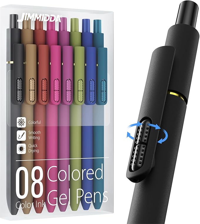 Colorful Gel Pens - 8 Pcs Colored Ink Pens Coloring | 0.7MM Smooth Writing Medium Point - Quick Drying Retractable Colored Pen for Journaling Note Taking (Vintage - 8Pcs