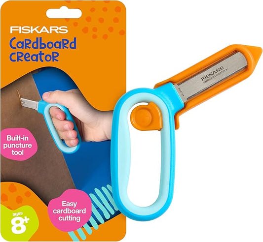 Fiskars Kids Cardboard Creator – Safer Cardboard Cutting Tool with Ergonomic SoftGrip Handle, For Craft and School Supplies, 5 inches