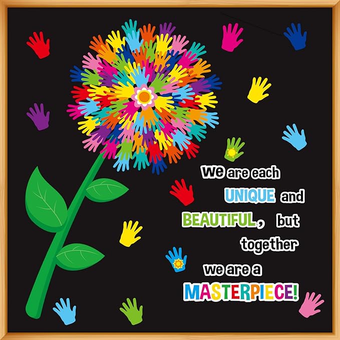 gisgfim Classroom Bulletin Board Decoration Set Wall Door Decor Spring Hands Tree Colorful Handprint Classroom Decorations for Kindergarten Preschool Elementary Middle School(We are Each Unique and...