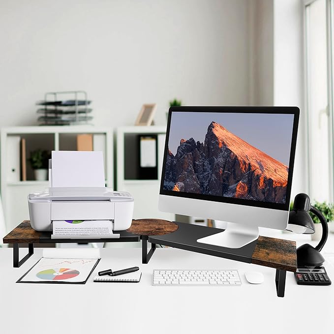 Dual Monitor Riser Stand For Desk, Adjustable Computer Monitor Stand For 2 Monitors, Shelf Riser For Desktop Organizer, For TV Laptop Printer