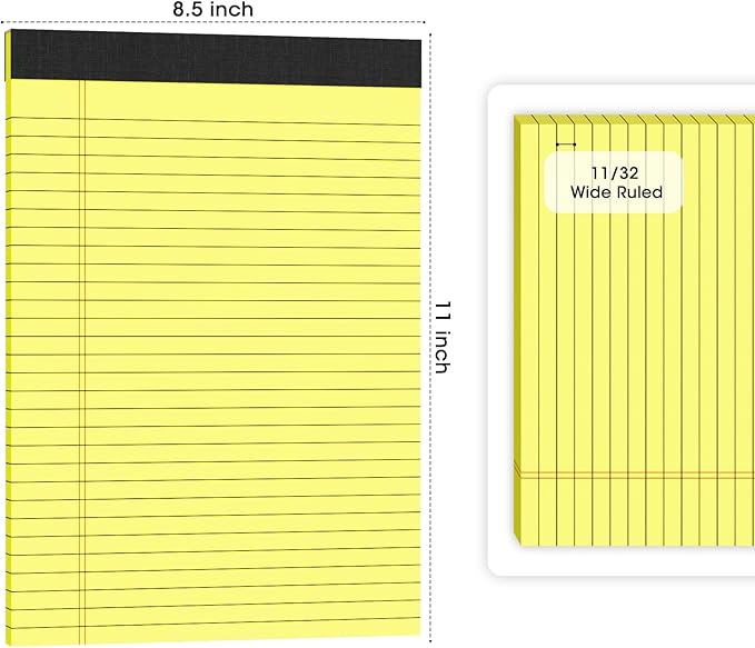 Yellow Legal Pads Note Pads 8.5 x 11 inch Wide Ruled, 30 Sheets/Pad, 20lb Colored Paper, Perforated Notepad with Sturdy Back (3 Pads Yellow)