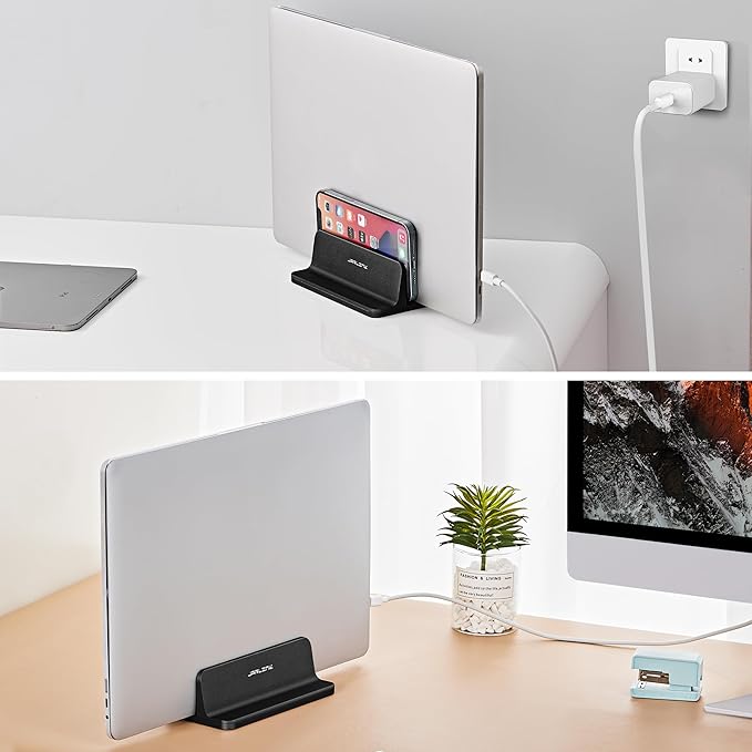 JARLINK Vertical Laptop Stand, Aluminum Laptop Holder Desktop Stand with Adjustable Dock Size (up to 17.3 inches) Compatible with All MacBook/Surface/Dell/Gaming Laptops (Black)