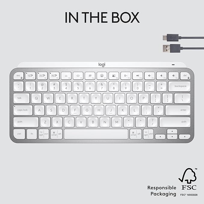 Logitech MX Keys Mini Minimalist Wireless Illuminated Keyboard, Compact, Bluetooth, Backlit, USB-C, Compatible with Apple macOS, iOS, Windows, Linux, Android, Metal Build - Pale Gray