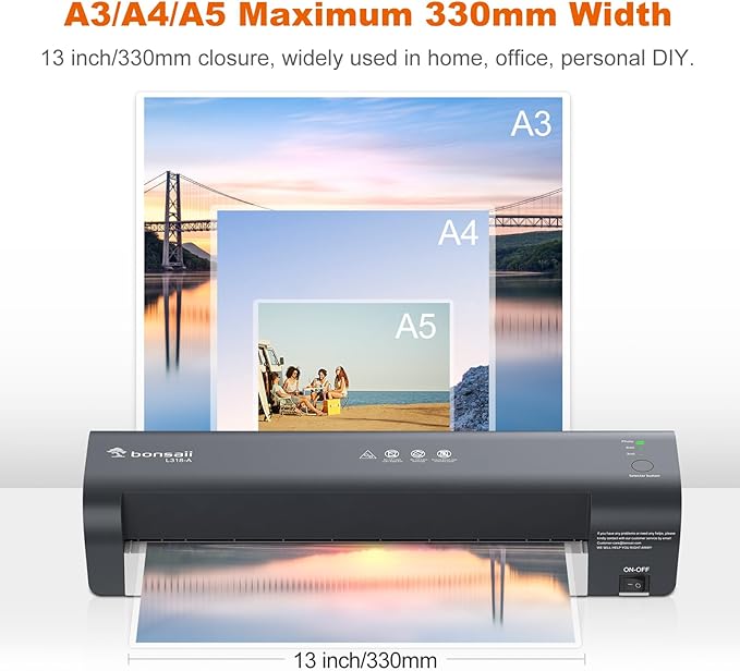 Bonsaii Laminator, 13 Inch 7-in-1 Thermal Laminator Machine with Never Jam Technology, with 40 Laminting Sheets for Home, Office, and Classroom Organization Supplies