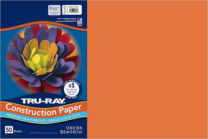 Tru-Ray® Heavyweight Construction Paper, Electric Orange, 12" x 18", 50 Sheets