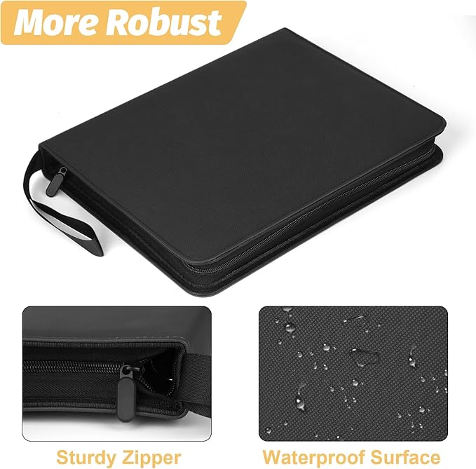 9 Pocket Card Binder, Premium Zip Trading Card Binder, 720 Double Sided Pocket PU Card Collection Binder, Collector Card Album, Card Folder for MTG, TCG, Sports Cards, Game Cards (Black1)