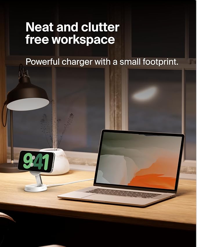 Belkin Convertible Magnetic Charging Stand 15W - MagSafe-Compatible Fast Qi2 Charger, iPhone Charger for Apple iPhone 16, 16 Plus, 16 Pro, 16 Pro Max, iPhone 15 & 14, Apple Airpods Pro, & More - White