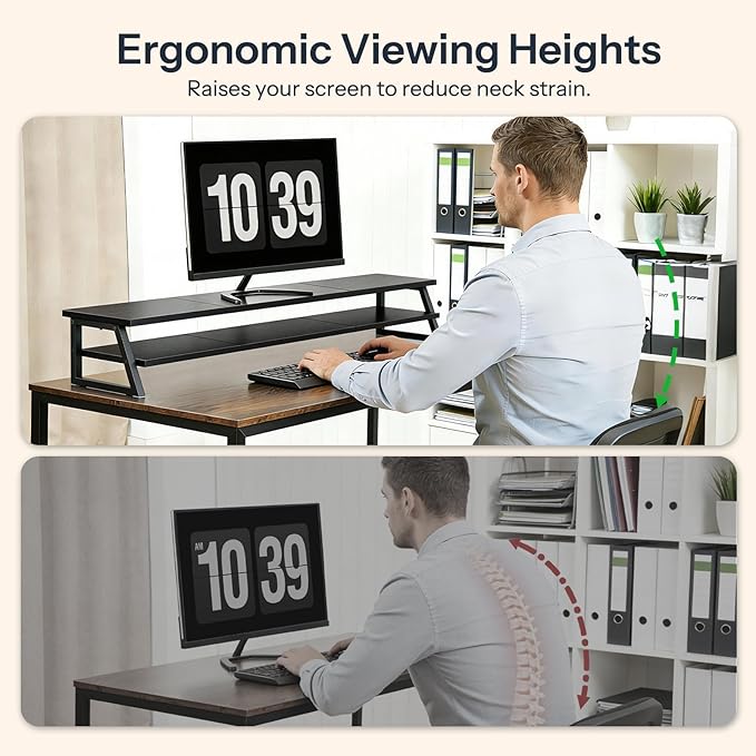 HOOBRO 2-Tier Dual Monitor Stand Riser, 39 Inch Large Computer Monitor Stand for 2 Monitors, Computer Monitor Riser, Desk Shelf Organizer for Office Desk, Accessories, Black BB122CJ01