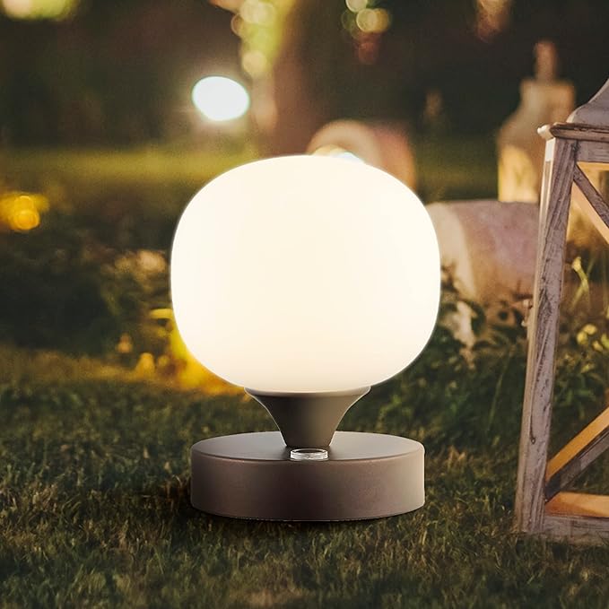 JONATHAN Y 6.13" Oil Rubbed Bronze Modern Cordless Rechargeable LED Table Lamp, Frosted White Glass Shade, Touch Dimmable Mini Accent Light for Bar, Bedroom, Nightstand JYL7112A