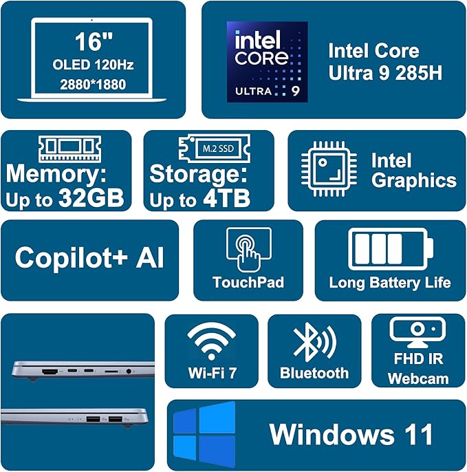 ASUS Vivobook S16 AI PC Laptop 16" 2.8k OLED 120Hz (600nits HDR, 100% DCI-P3) Intel 16-core Ultra 9 285H 32GB DDR5 2TB SSD Backlit for Creator Business Professional Work Win11 ICP Hub/Copilot+ AI