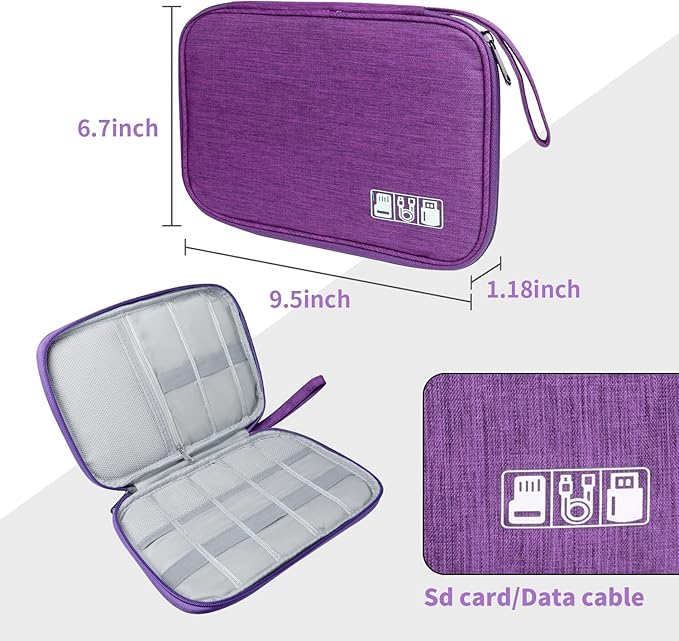Electronics Travel Organizer,Portable Waterproof Electronic Travel Storage Bag for Small Charging Cord Storage,Charger,Small Electronics,SD Card etc,for Travel,Business -Purple